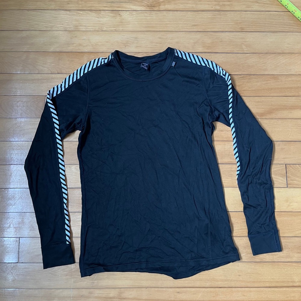 Helly Hansen Mens Black Striped Long Sleeve Performance Base Layer Top Size M